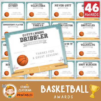 Preview of Editable Basketball Award Certificates, Award Ceremony Certificates, Season end