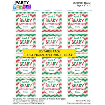 Editable Beary Christmas Gift Tags - Printable Christmas Gift Tags
