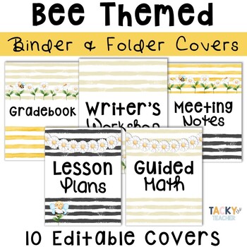 Preview of Editable Bee Themed Classroom Decor Binder Covers & Take Home Folder Cover Sheet