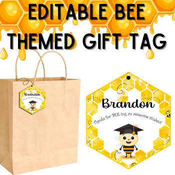 Preview of Editable Bee Themed Gift Tag