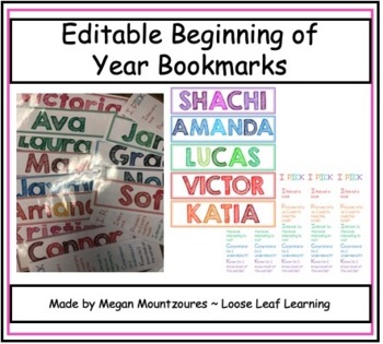 Preview of Editable Beginning of Year Bookmarks