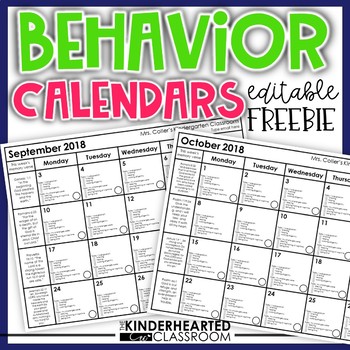 editable behavior calendars by the kinderhearted classroom