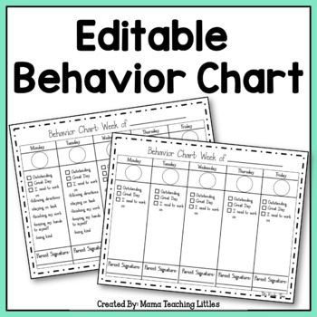 Editable Behavior Chart by It's Kinder Time | Teachers Pay Teachers