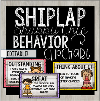 Preview of Editable Behavior Clip Chart - Shiplap Shabby Chic Theme!