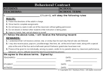 Preview of Editable Behavior Contract / Intervention Support Packet