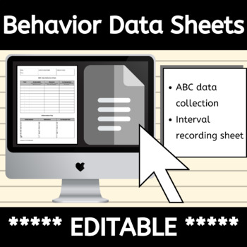 Preview of Editable Behavior Data Tracking Sheet ABC Data Form and Interval Recording ABA