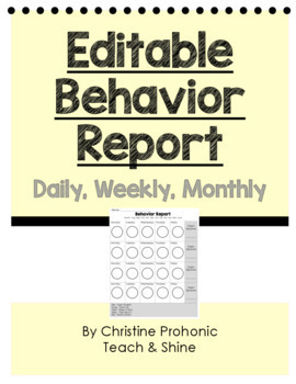 Preview of Editable Behavior Report - Daily/Weekly/Monthly