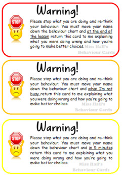 Preview of Editable Behaviour Warning Cards