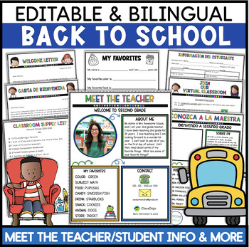 Preview of Editable Bilingual Back to School Welcome Packet