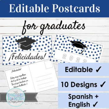 Preview of Editable Bilingual Postcards for Graduates | Spanish and English