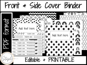 Preview of Editable Binder Cover & Spines | White & Black design
