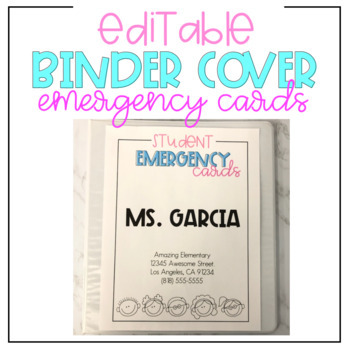 Preview of Editable Binder Cover for Student Emergency Information/Cards