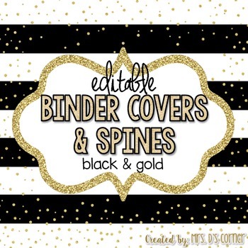 Preview of Editable Binder Covers { Black and Gold } with Editable Spines