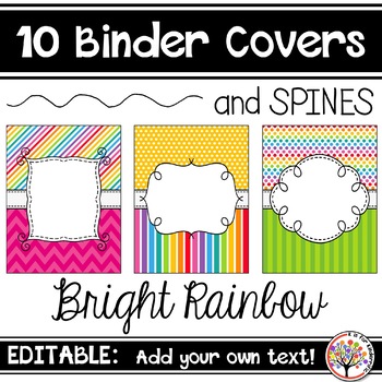 Preview of Editable Binder Covers - Bright Rainbow