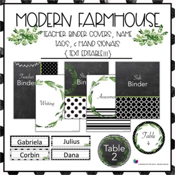 Preview of Editable Binder Covers, Spines, Name Tags, and Hand Signals - Modern Farmhouse