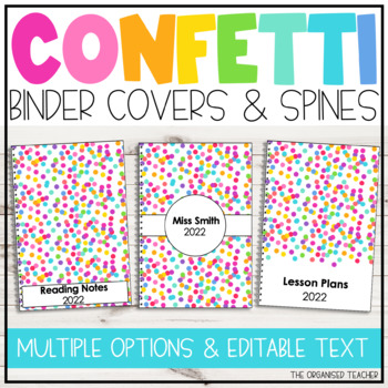 Preview of Editable Binder Covers & Spines - Rainbow Confetti Teacher Binder Covers FREEBIE