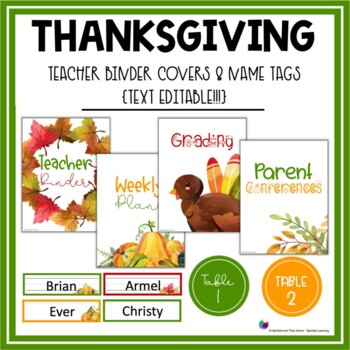 Preview of Editable Binder Covers, Spines, and Name Tags - Thanksgiving