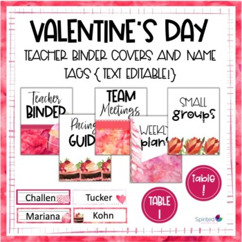 Preview of Editable Binder Covers, Spines, and Name Tags - Valentine's Day