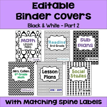 Preview of Editable Binder Covers and Spines in Black and White