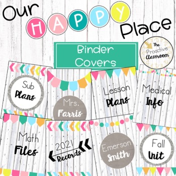 Preview of Editable Binder Covers and Spines | Our Happy Place Classroom Decor | Rainbow