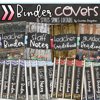 Preview of Binder Covers and Spines Teacher Planner Rustic Shabby Chic Farmhouse Editable