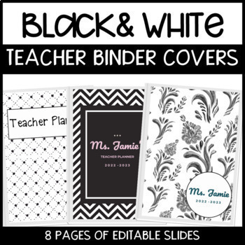 Preview of Editable Binder Covers for Teacher Binder and Planner | Black and White