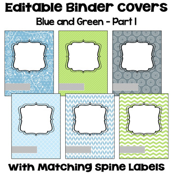 Preview of Editable Binder Covers and Spines in Calming Blues and Greens Part 1