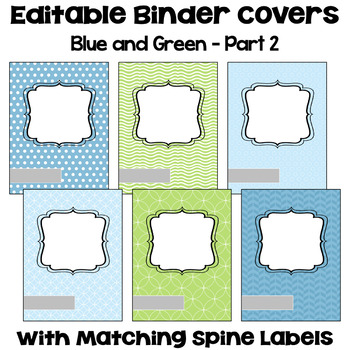 Preview of Editable Binder Covers and Spines in Calming Blues and Greens Part 2