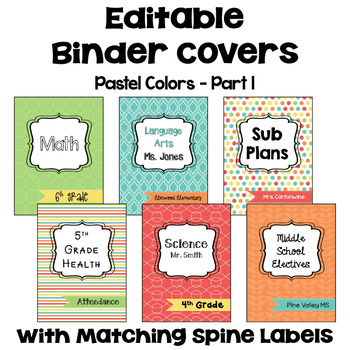 Preview of Editable Binder Covers and Spines in Pastel Colors