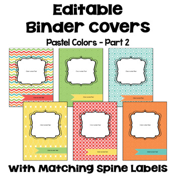 Preview of Editable Binder Covers and Spines in Pastel