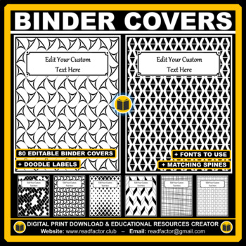 Editable Binder Covers with Matching Spines, Black and White Patterns ...