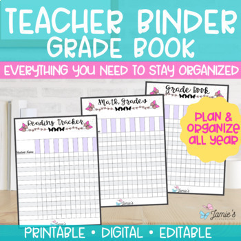 Preview of Editable Binder Documents for Teacher Binder and Planner | Grade Book 