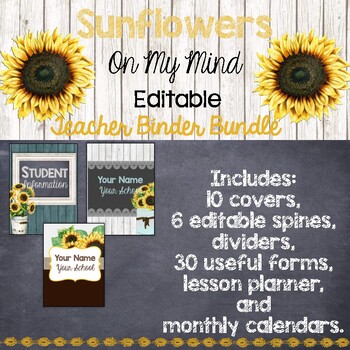 Preview of Editable! Binder, Planner Rustic Sunflower Farmhouse Theme