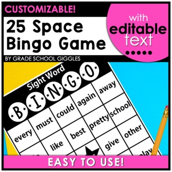 Preview of Sight Word Bingo, Classroom Bingo Template Editable, Blank Game Board & Card, 25
