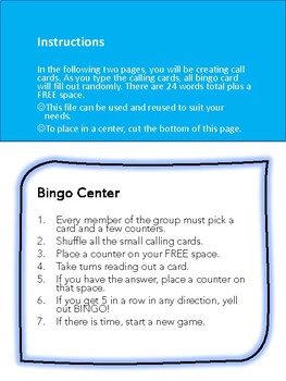 Editable Bingo Maker by Sunday Night Planning | TPT