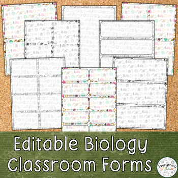 Preview of Editable Biology-Themed Classroom Forms | Classroom Form Templates