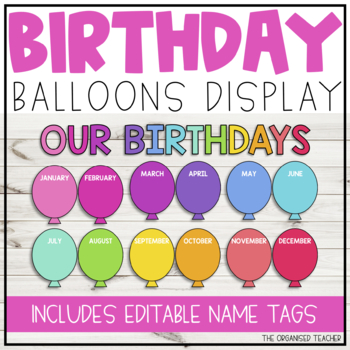 Preview of Editable Birthday Balloons Display | Bright Rainbow Classroom Decor