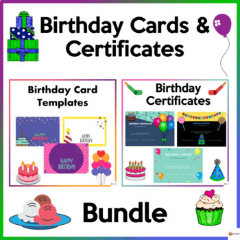 Editable Birthday Cards and Certificates Bundle by A Plus Learning