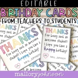 Editable Birthday Cards from teachers to students