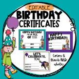 Editable Birthday Certificates