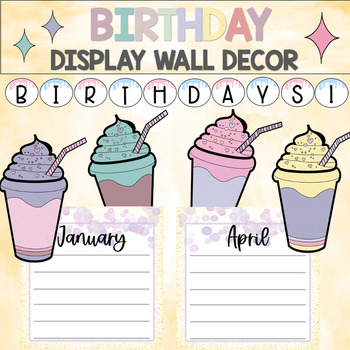 Preview of Editable Birthday Display Bulletin Board, Milkshakes, Stars, and Pastel Fun!