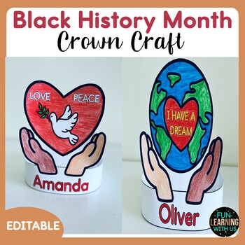 Preview of Editable Black History Month Hat Crafts | MLK Day Crown Craft Activity
