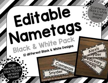 Preview of Editable Black & White Nametags/Name Plates