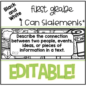 Preview of Editable Black and White I Can Statements - First Grade