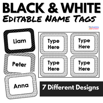 Preview of Editable Black and White Name Tags or Labels