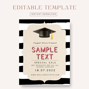 Preview of Editable Black white graduation theme flyer