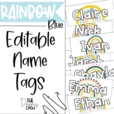 Editable Blue Boho Rainbow Name Tags