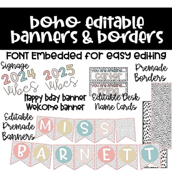 Preview of Editable Boho Banners and Borders and Extras- Easy to Print & Premade Banners