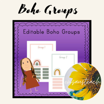 Preview of Editable Boho Groups Posters for your Classroom Decor & Reading Numeracy Groups