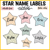Boho Neutral Spotty Stars Student Name Labels, Name Tents,